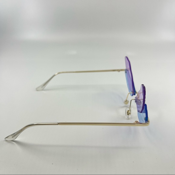 Blue Purple Butterfly Etched Wings Rimless Y2K Pastel Lenses Colored Glasses - Picture 11 of 15